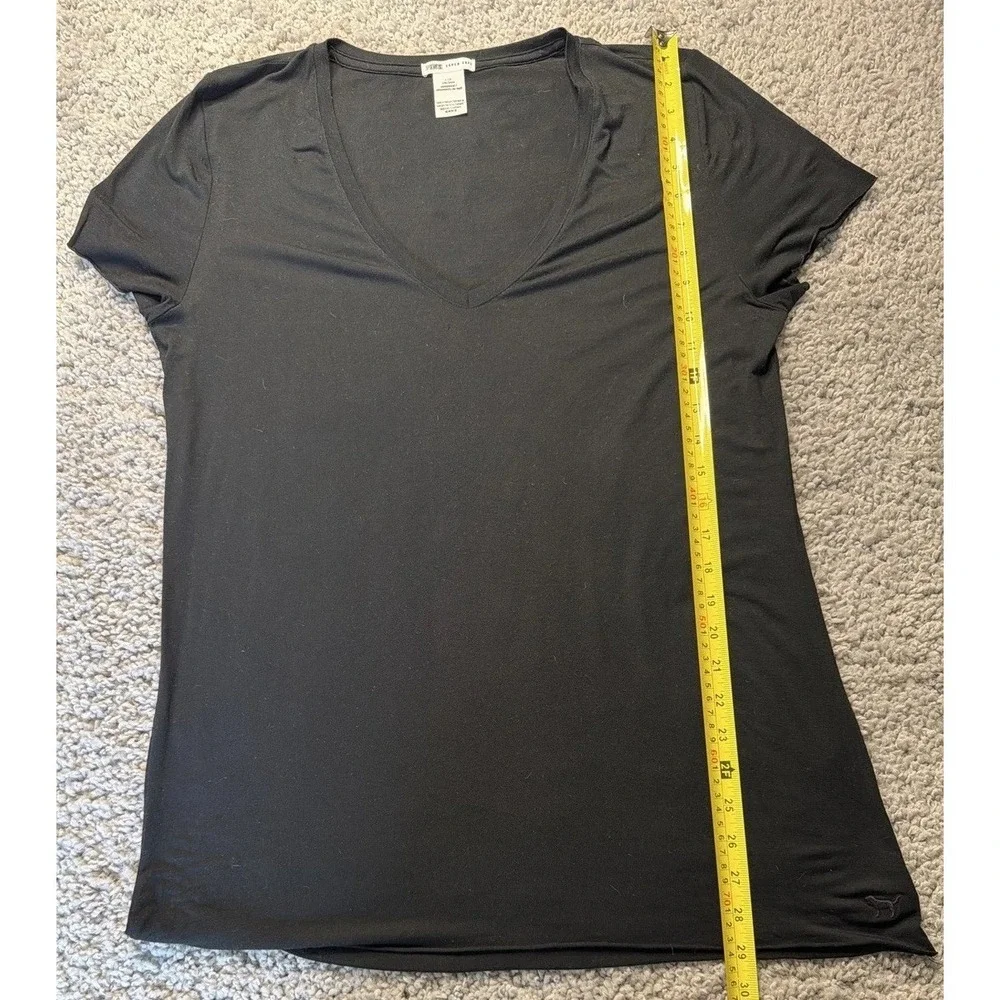 PINK Victoria's Secret  L Black V-Neck Short Sleeve Sleep Shirt Tee